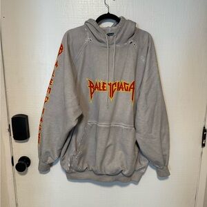 Balenciaga Gray Hoodie with Red and Yellow Logo